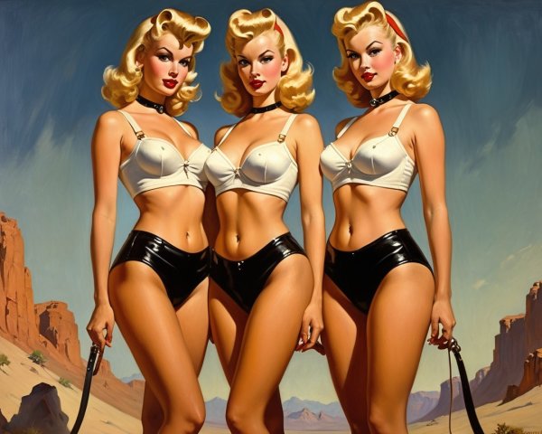 Retro-Inspired Figures in Desert Landscape Scene