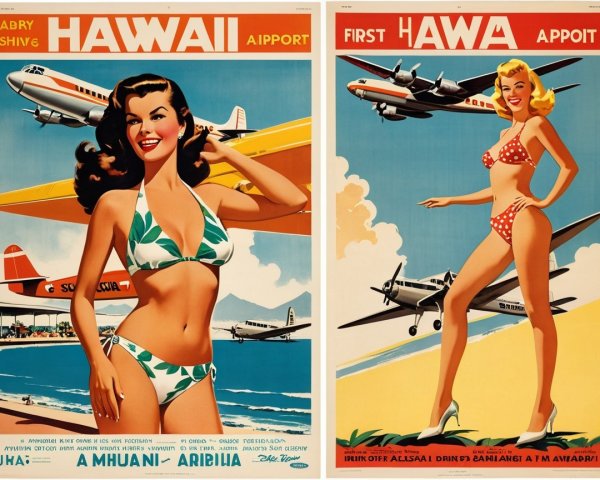 Vintage Hawaii Travel Posters with Tropical Themes