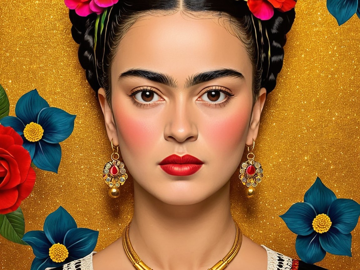 Close-Up Portrait of a Woman on Golden Background