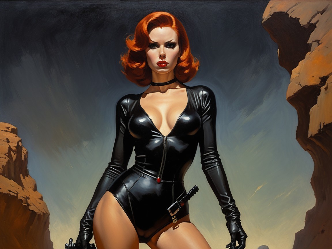 Female Figure in Black Bodysuit Against Desert Landscape