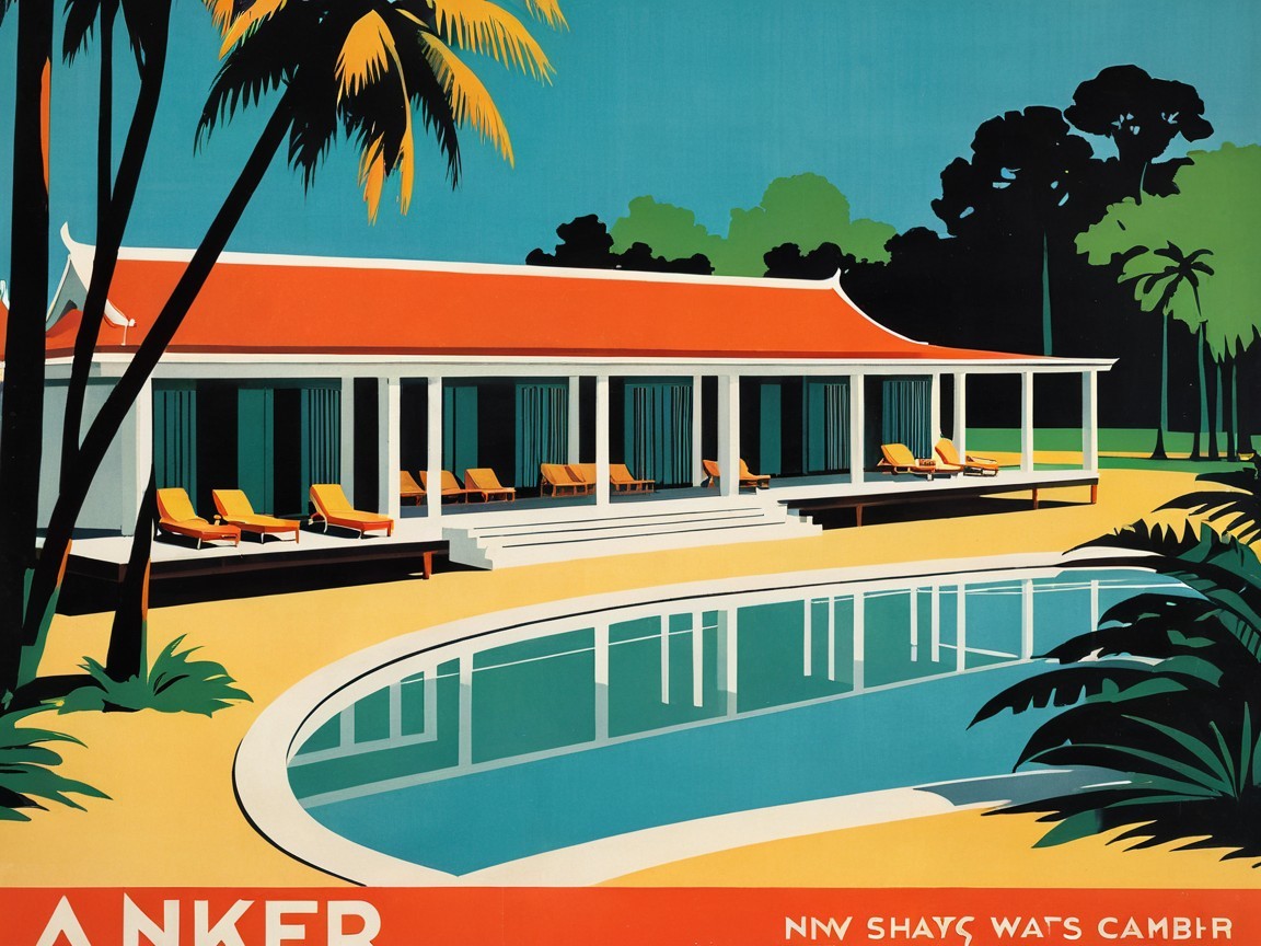 Vibrant Retro Illustration of a Tropical Resort