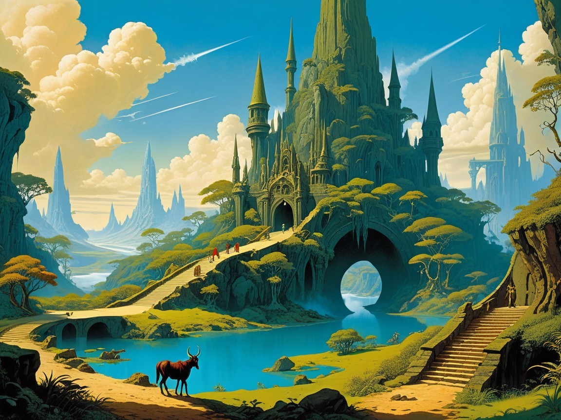 Fantasy Landscape with Castles and Scenic Nature