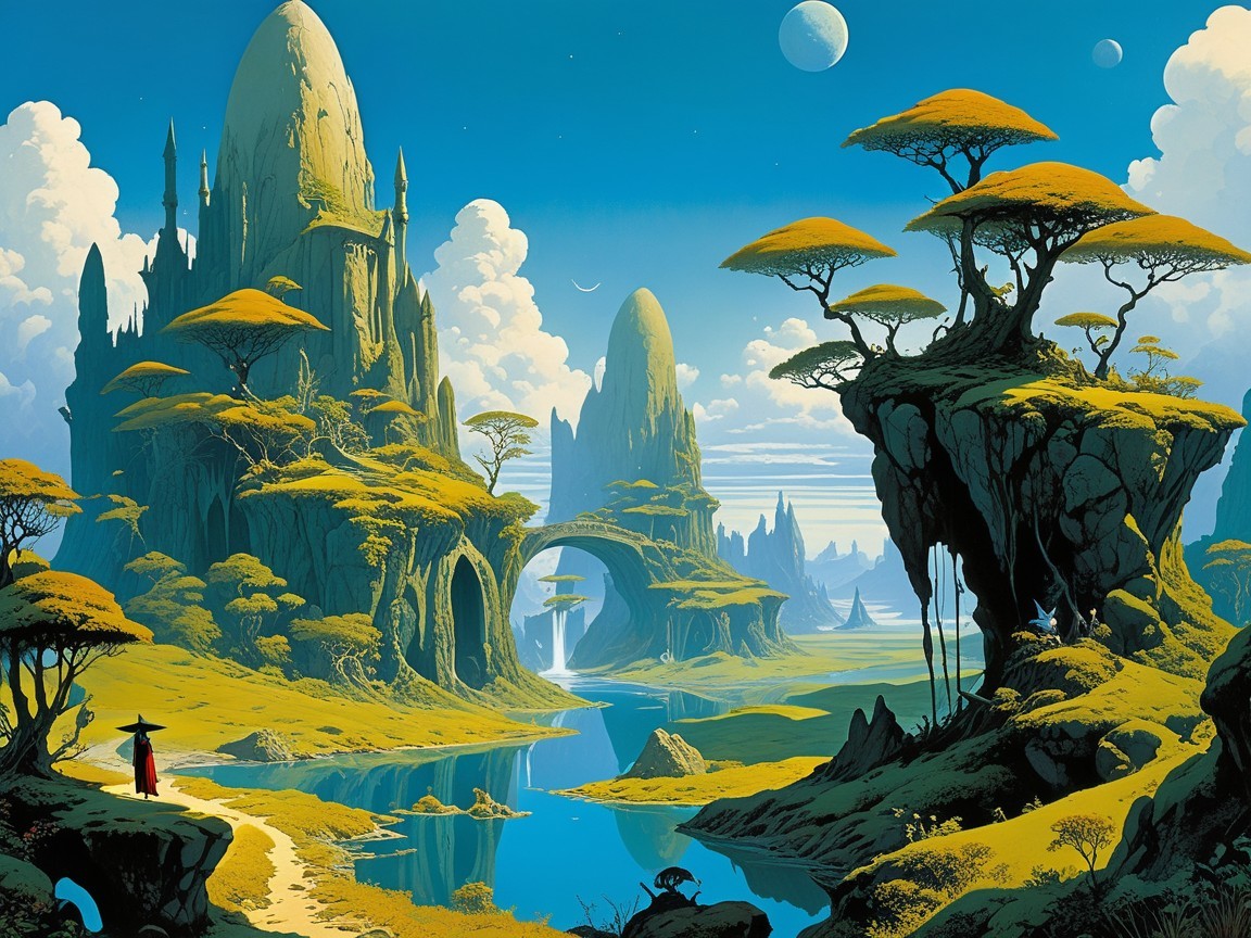 Fantastical Landscape with Spires and Serene River