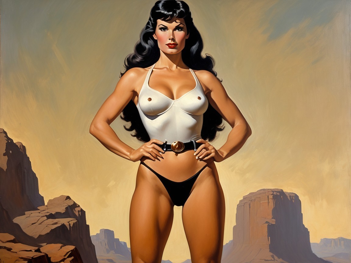 Stylized Pin-Up Girl in Desert Landscape Setting