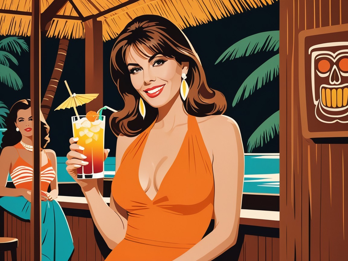 Retro-Inspired Bar Scene with Tropical Motifs