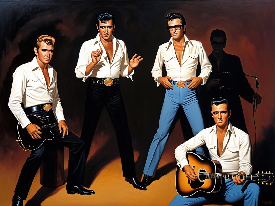 Stylized Figures in Dynamic Rock 'n' Roll Poses