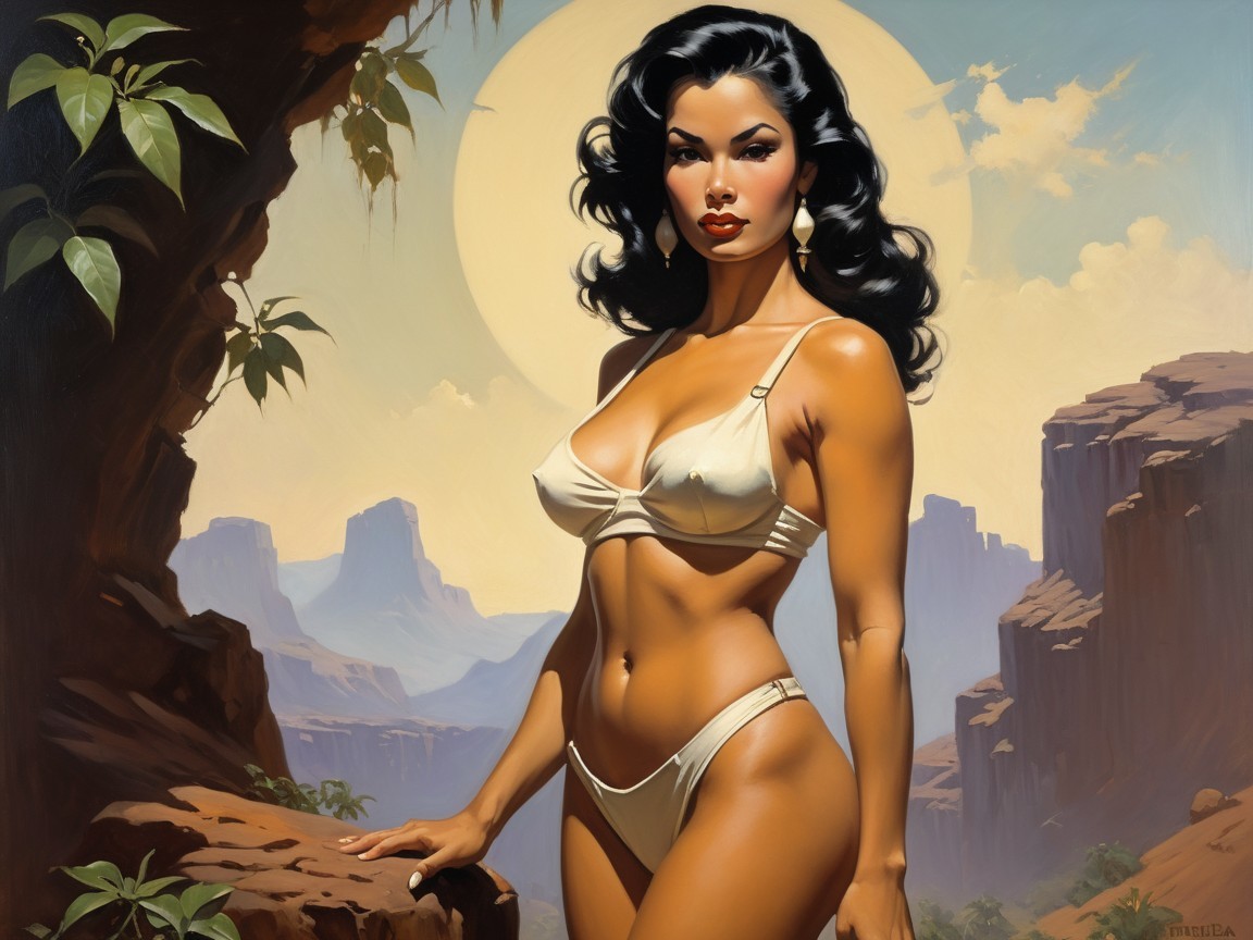 Glamorous Woman in Desert with Sunset Background