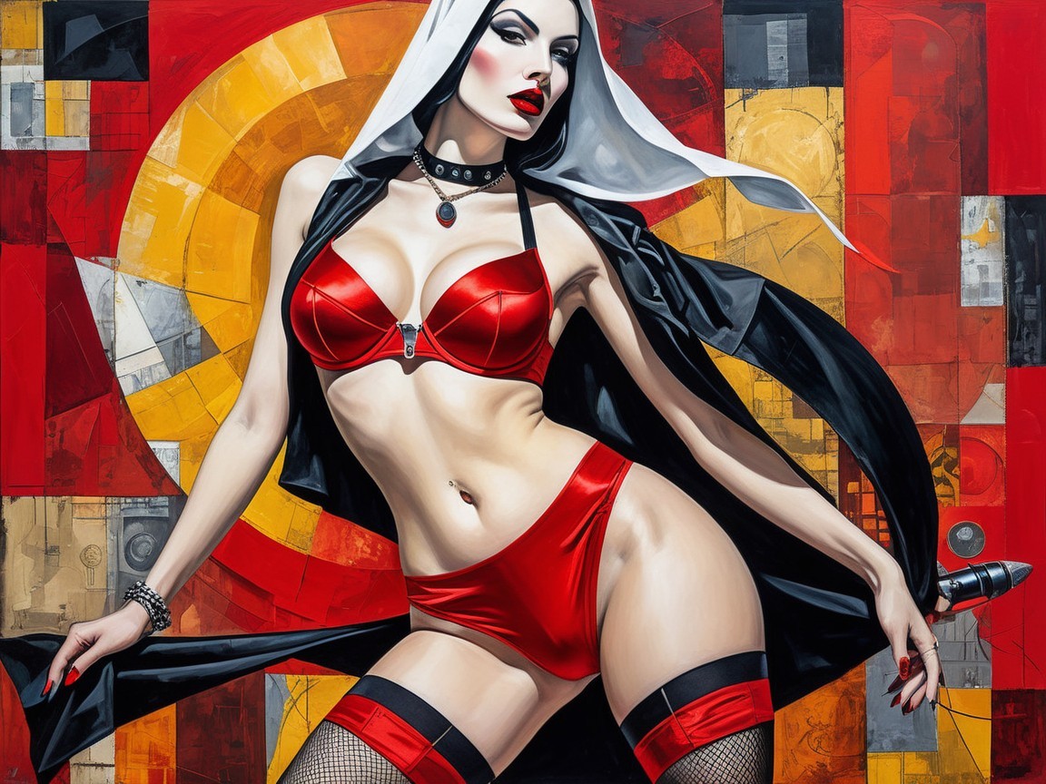 Intricate Painting of Temptress in Red Lingerie