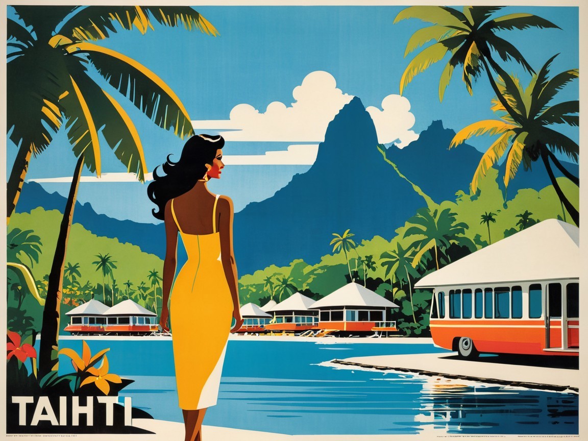 Vintage Travel Poster of Tropical Paradise in Tahiti