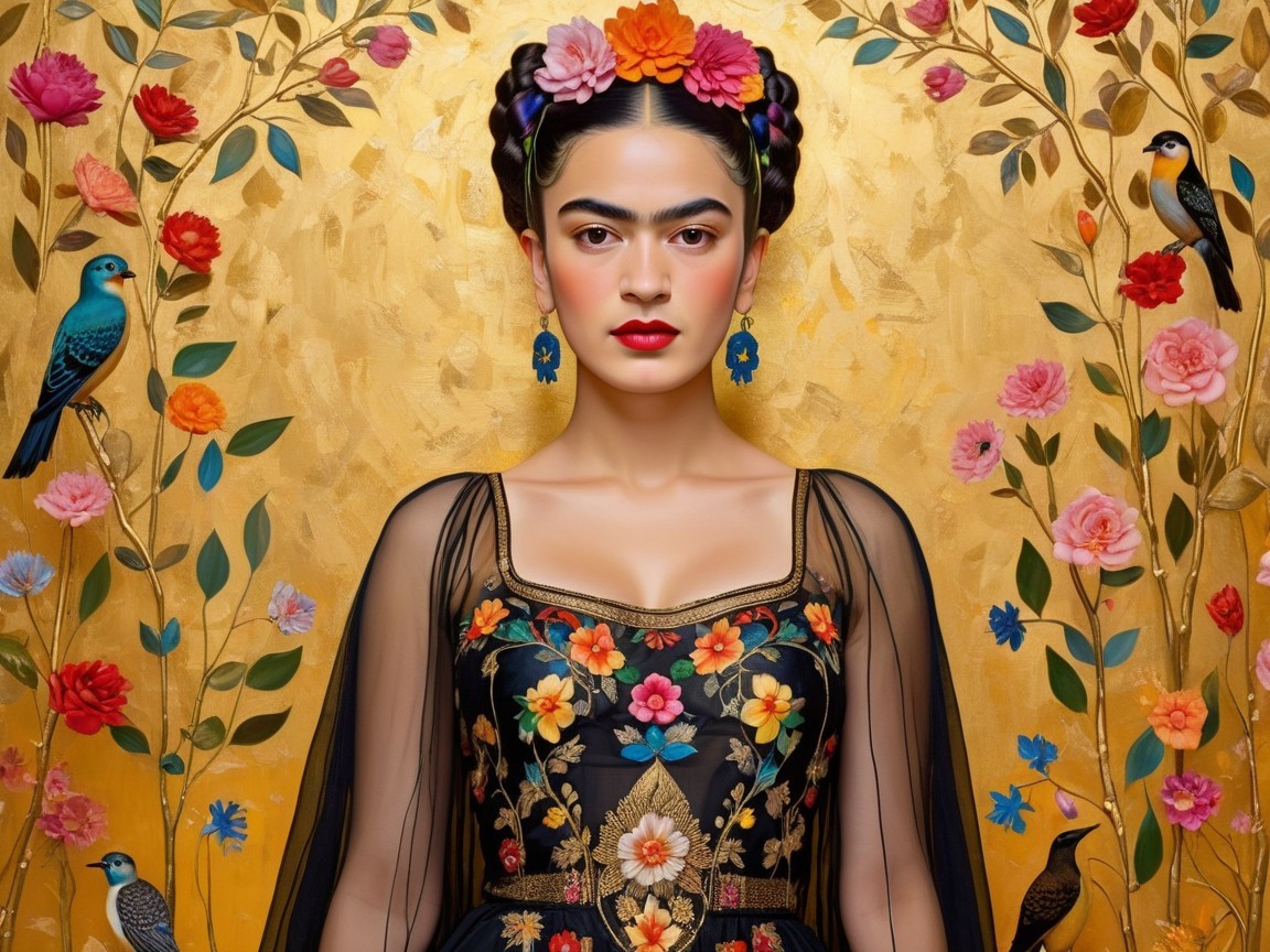 Portrait of a Woman in Floral-Embroidered Dress