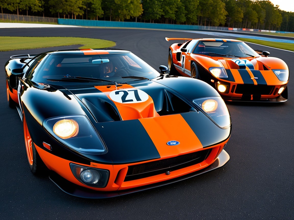 Ford Race Cars in Black and Orange Color Scheme
