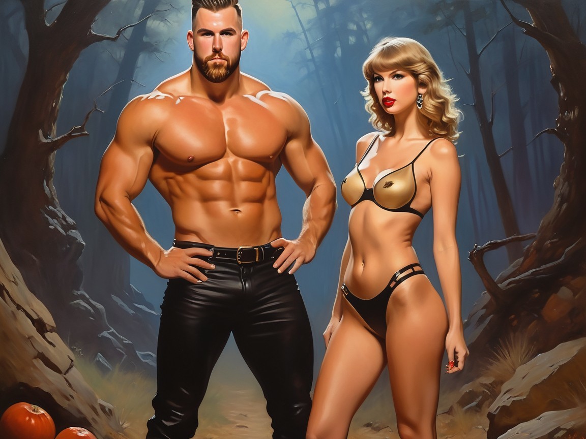 Muscular Man and Glamorous Woman in Misty Forest