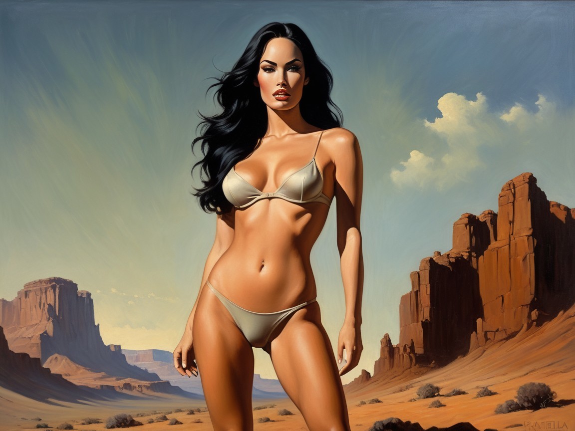 Woman in Bikini in Desert Landscape with Red Rocks