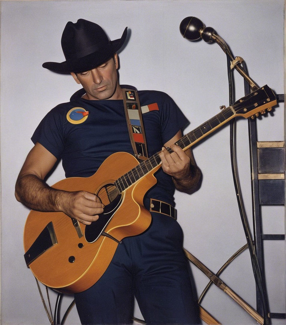 Man in Blue Shirt and Cowboy Hat Playing Guitar