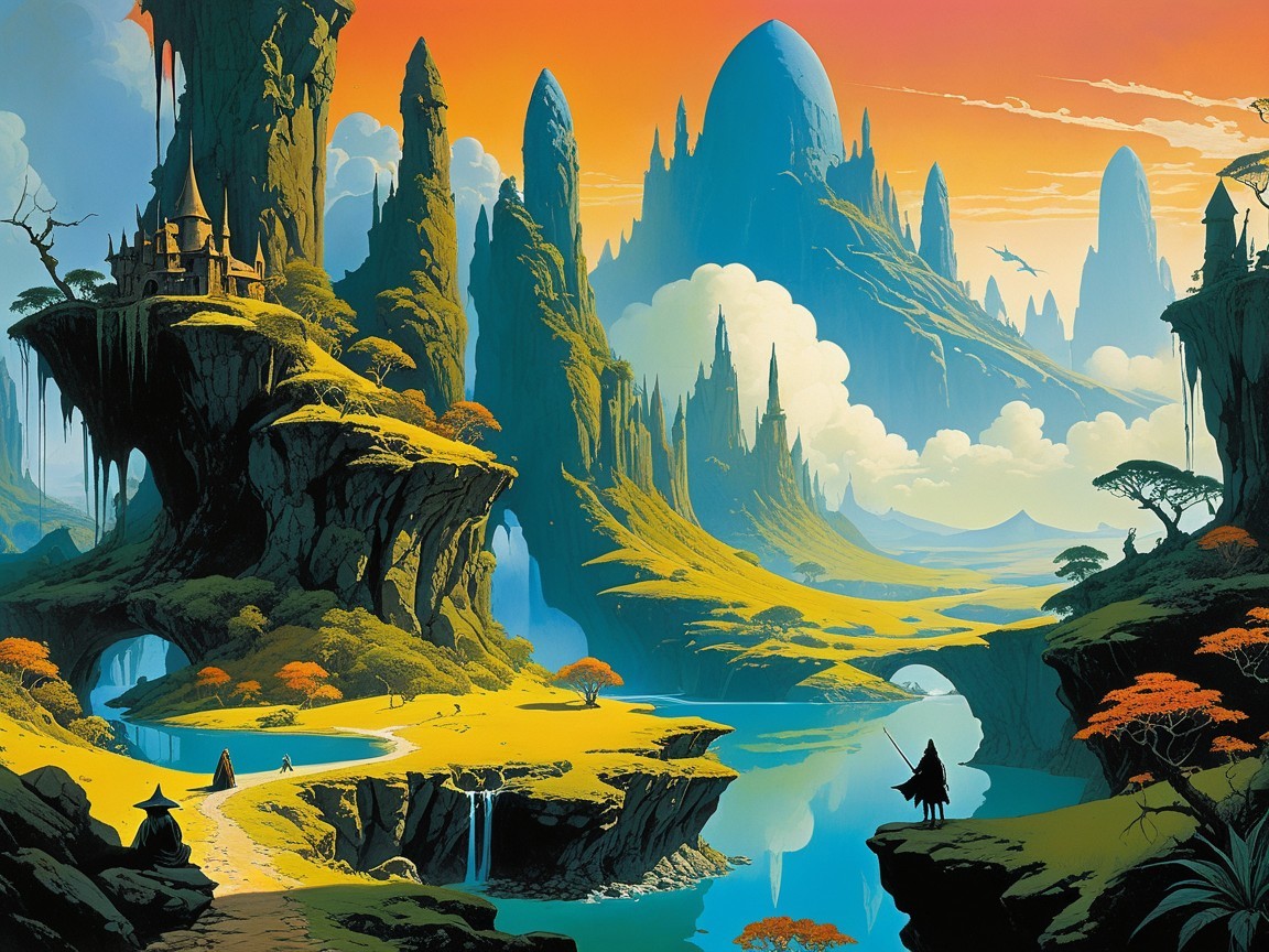 Otherworldly Landscape with Mountains and River