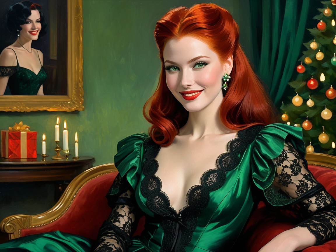 Glamorous Woman in Elegant Room with Holiday Decor