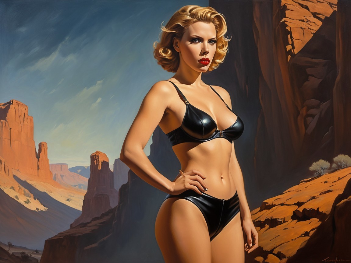 Woman in Black Bikini Against Desert Landscape