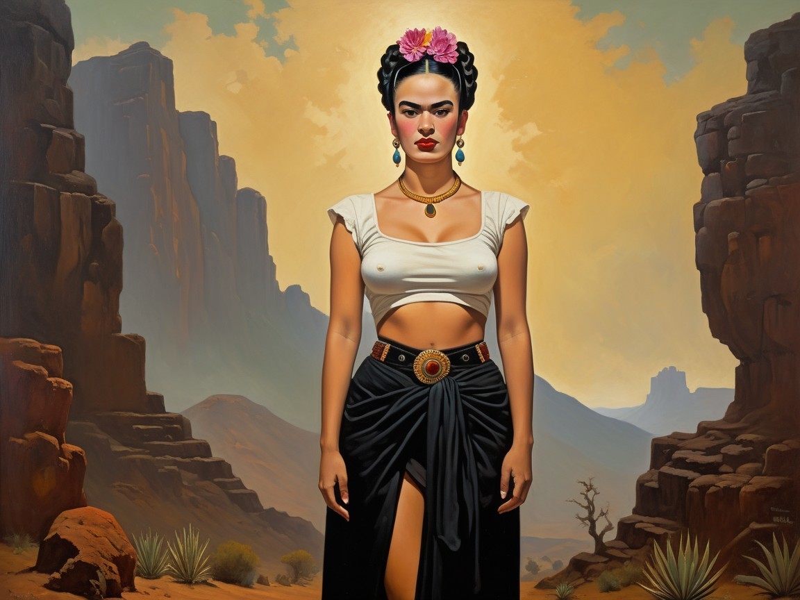 Vibrant Portrait of a Woman in Desert Landscape