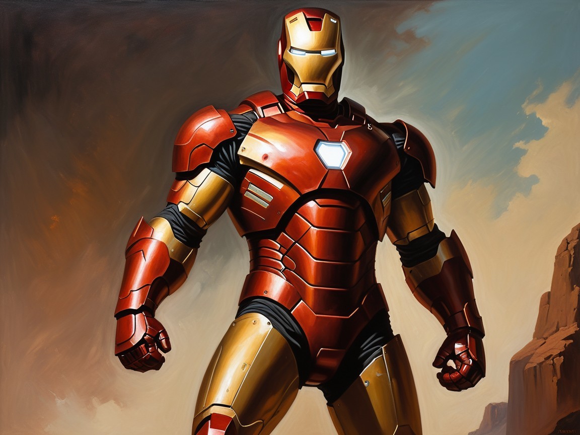 Armored Figure in Red and Gold Suit with Arc Reactor