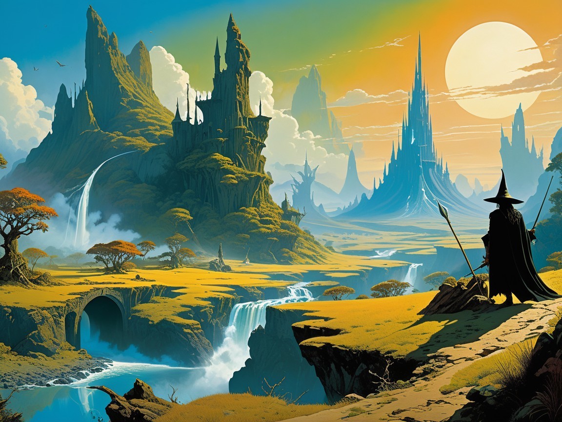 Mystical Landscape with Mountains and Waterfalls