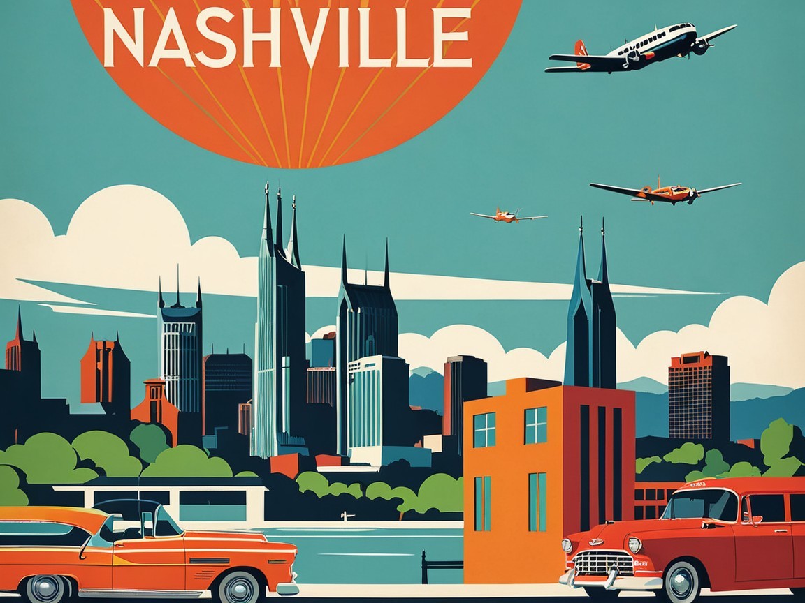 Vibrant Retro Illustration of Nashville's Skyline