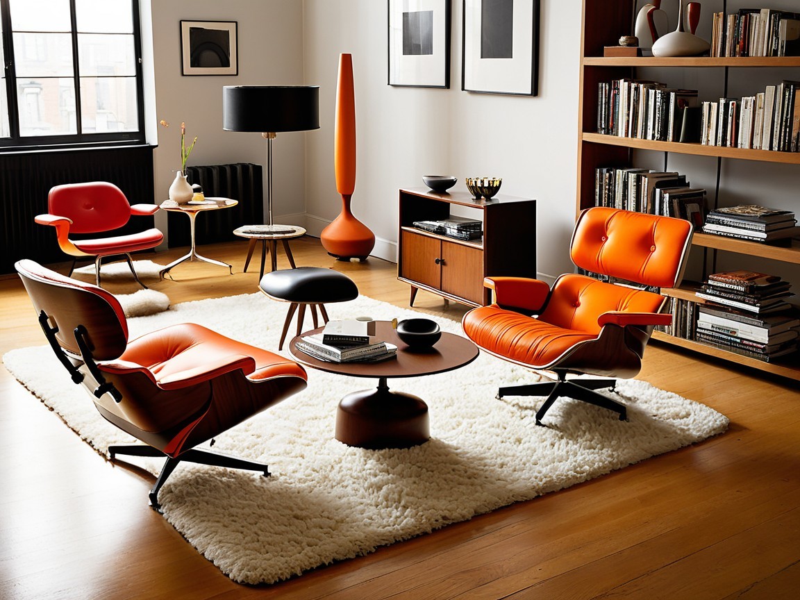 Mid-Century Modern Living Room with Orange Accents