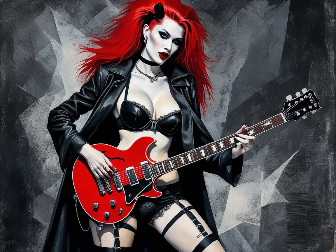 Detailed Digital Painting of Gothic Woman with Guitar