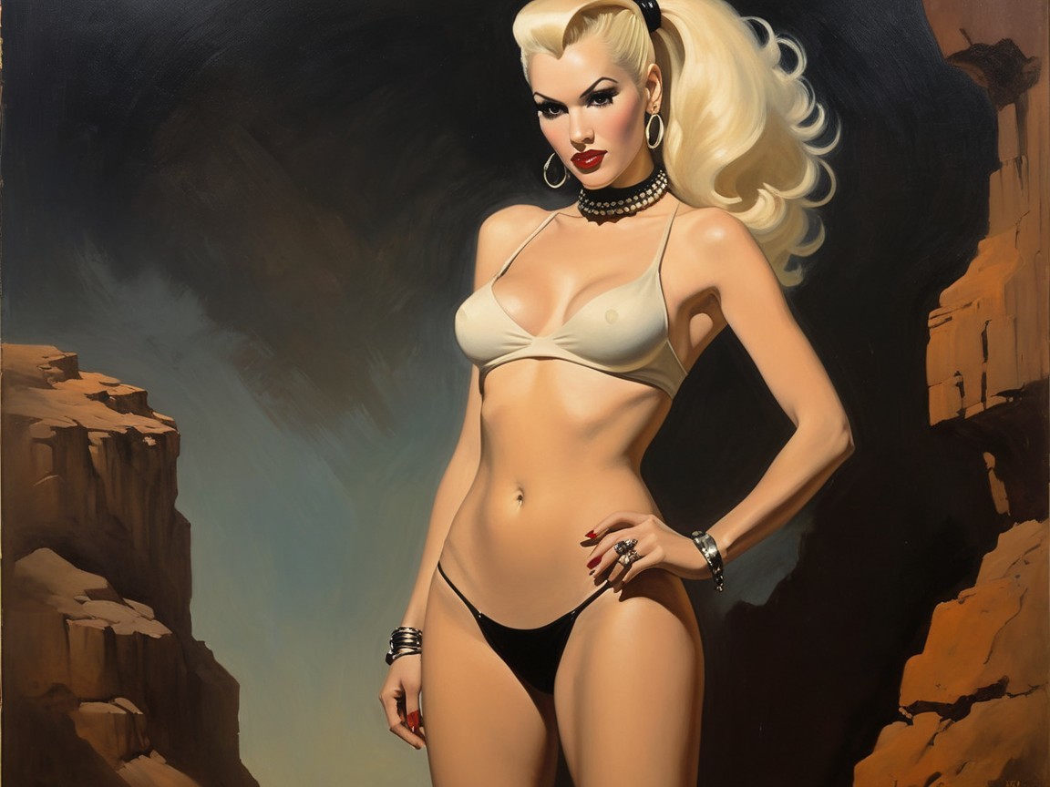 Pin-Up Girl in Dramatic Rocky Landscape Setting