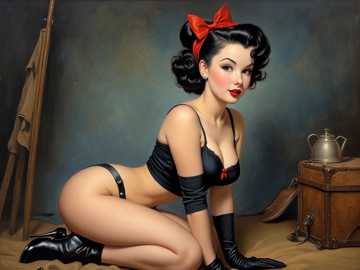 Glamorous Vintage Pin-Up Girl in Lingerie Setting