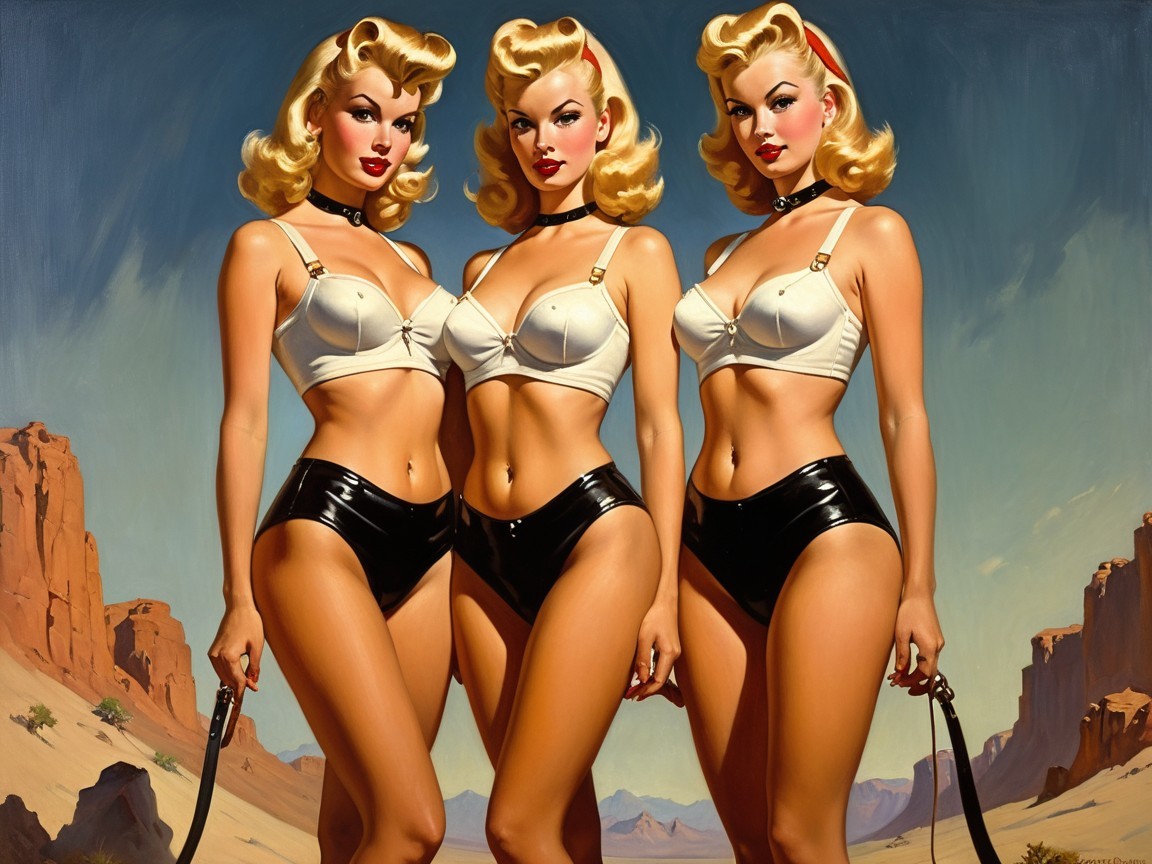 Retro-Inspired Figures in Desert Landscape Scene