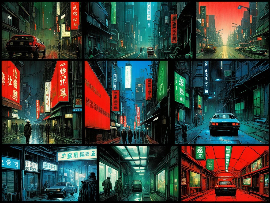 Cyberpunk Urban Night Scenes in Digital Collage
