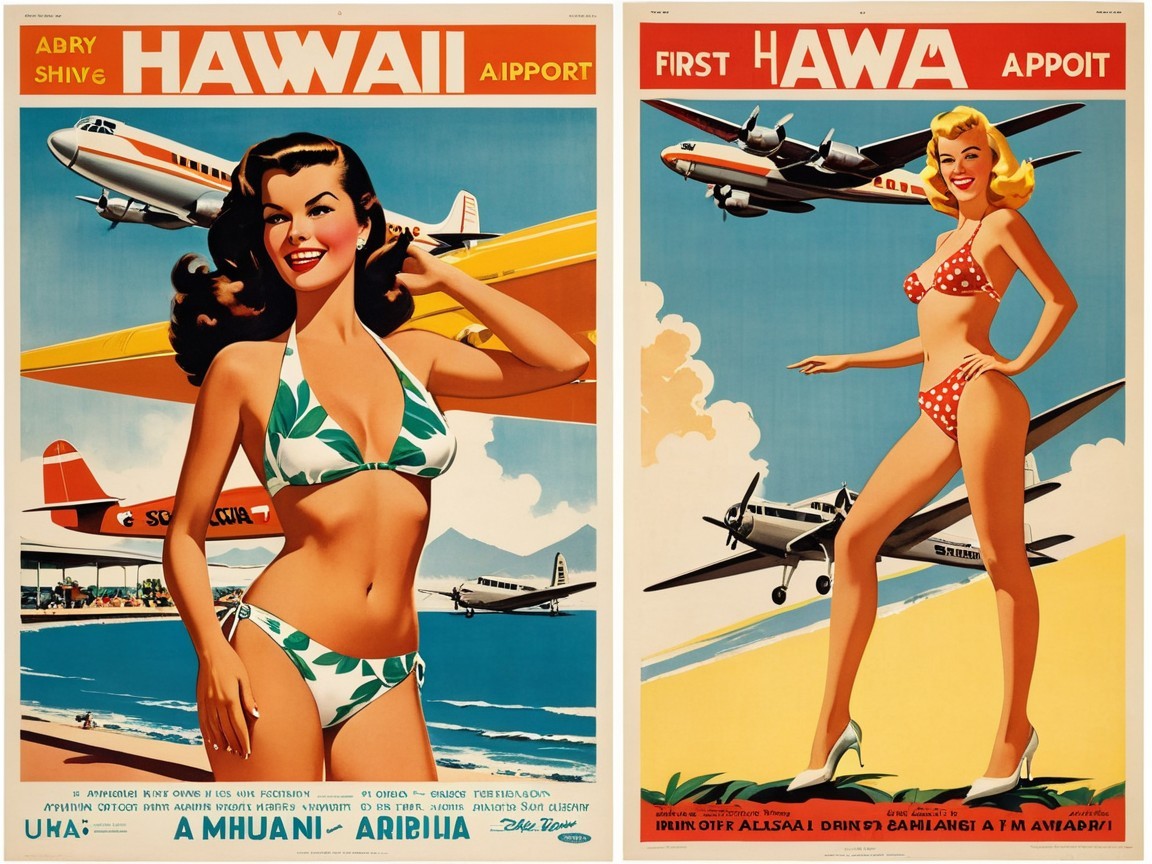 Vintage Hawaii Travel Posters with Tropical Themes