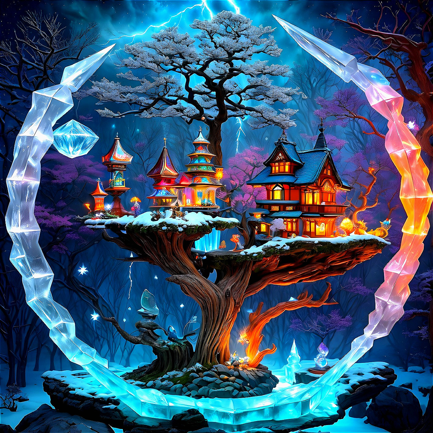 Crystal Portal to a Magical Winter Wonderland Scene