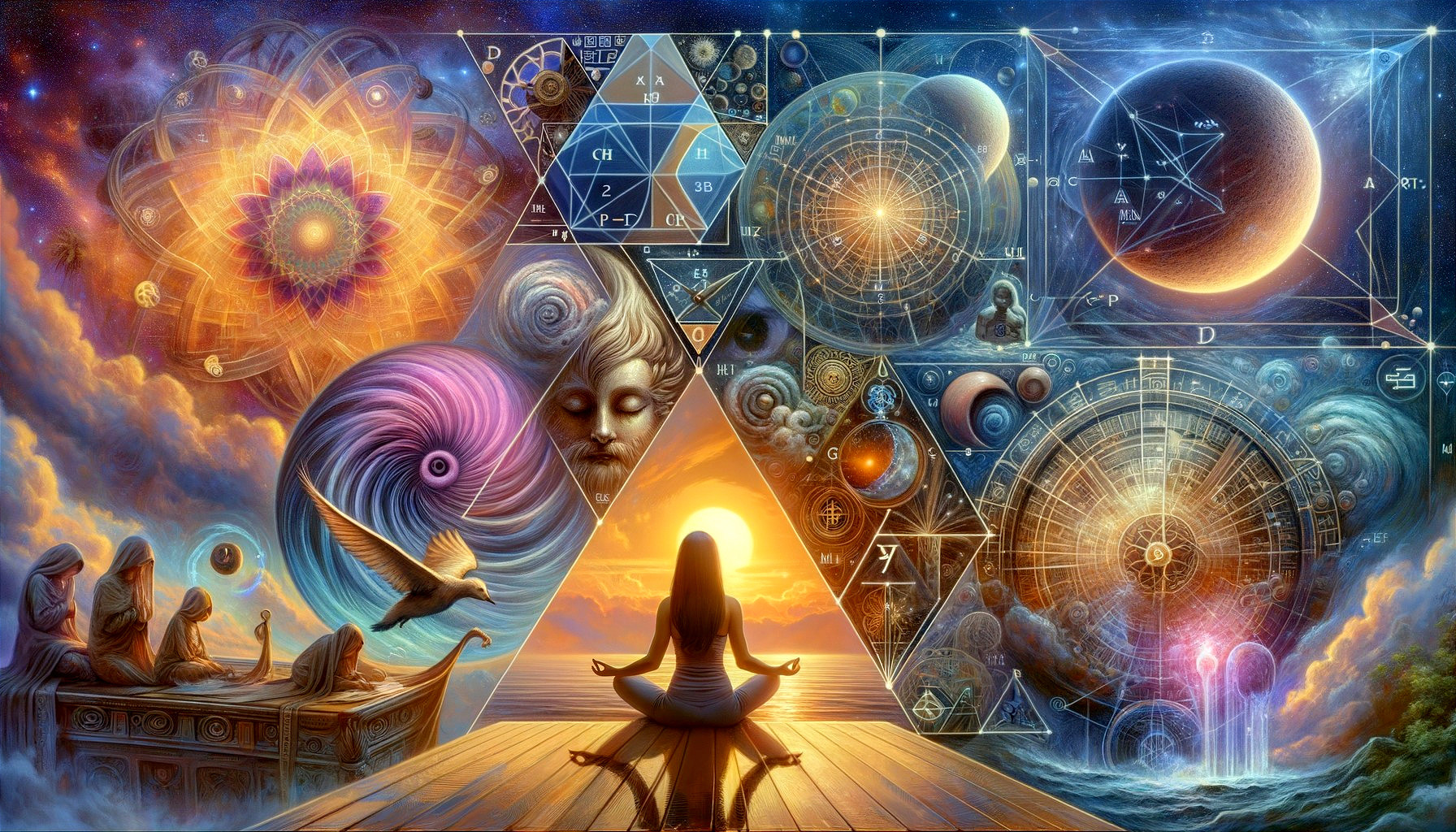 Surreal Cosmic Landscape with Meditation and Geometry