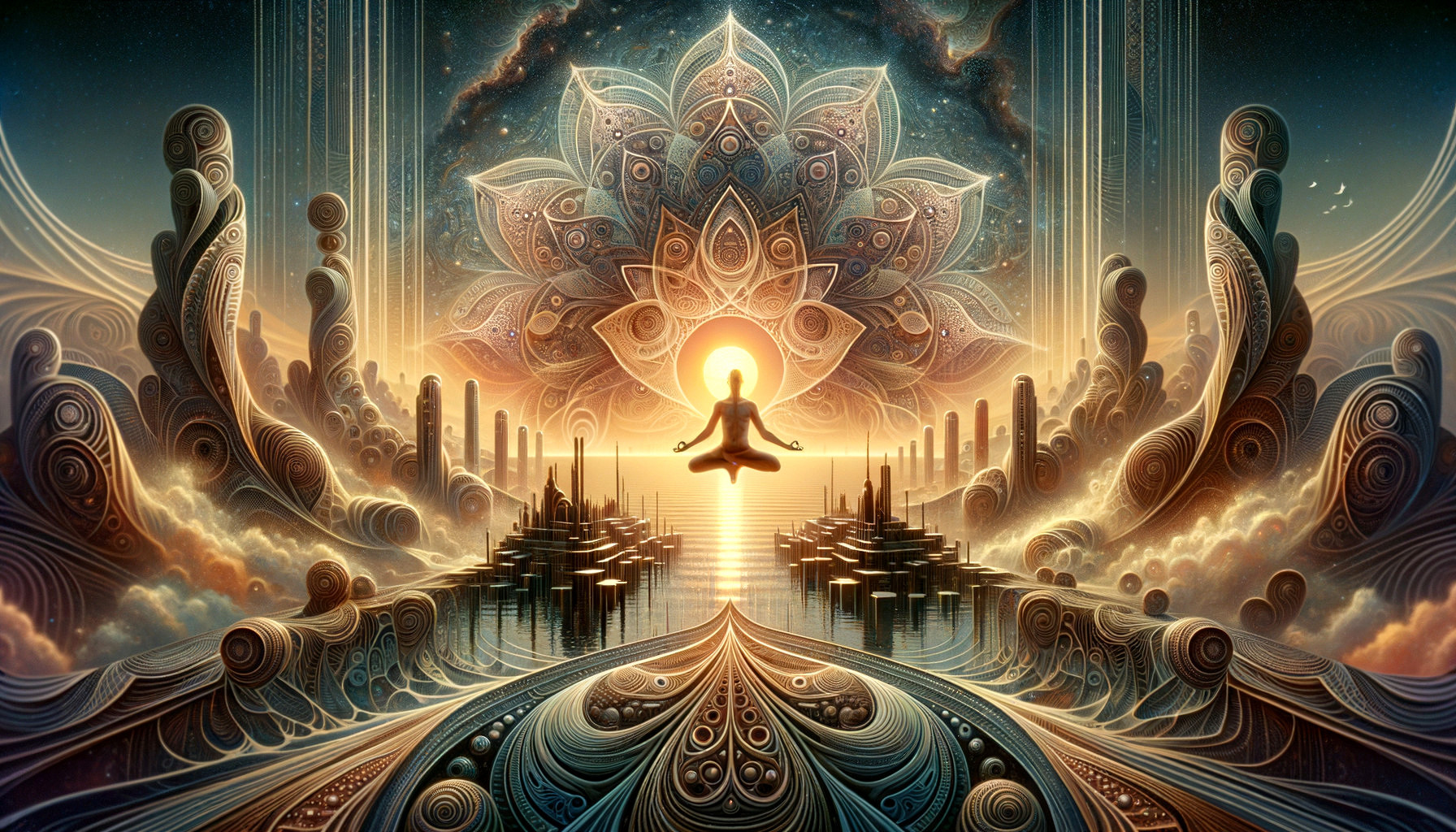 Surreal Landscape with Meditating Figure and Mandala