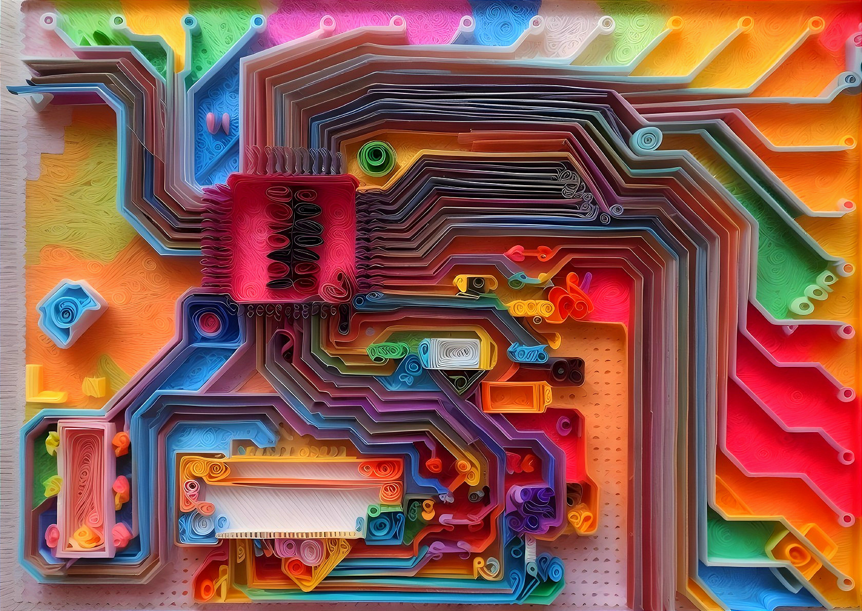 Vibrant Abstract Circuit Board Design with Colorful Layers