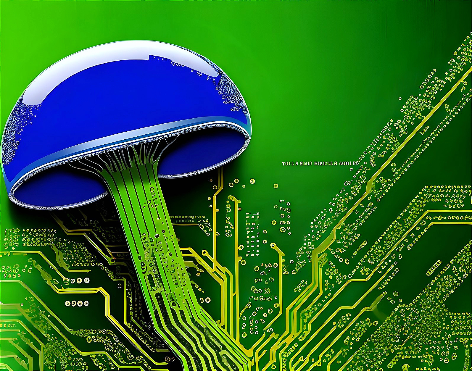 Stylized Blue Mushroom Cap with Green Circuitry