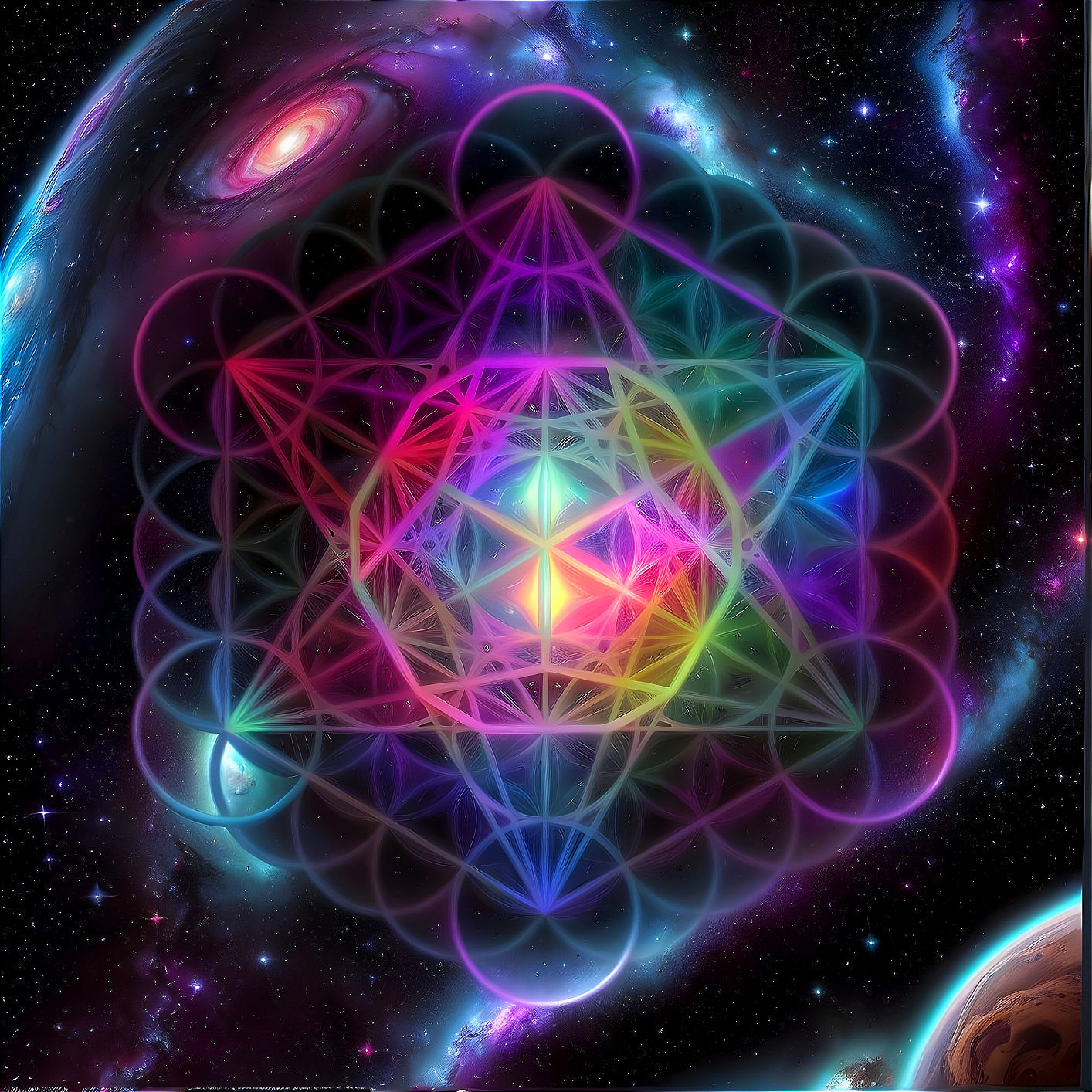 Vibrant Geometric Design with Cosmic Background