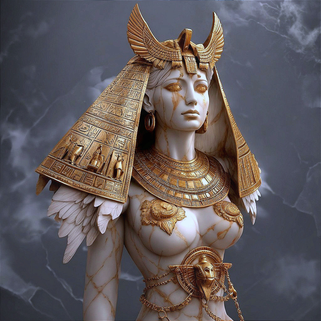 Statue of Female Figure with Egyptian Motifs and Headdress