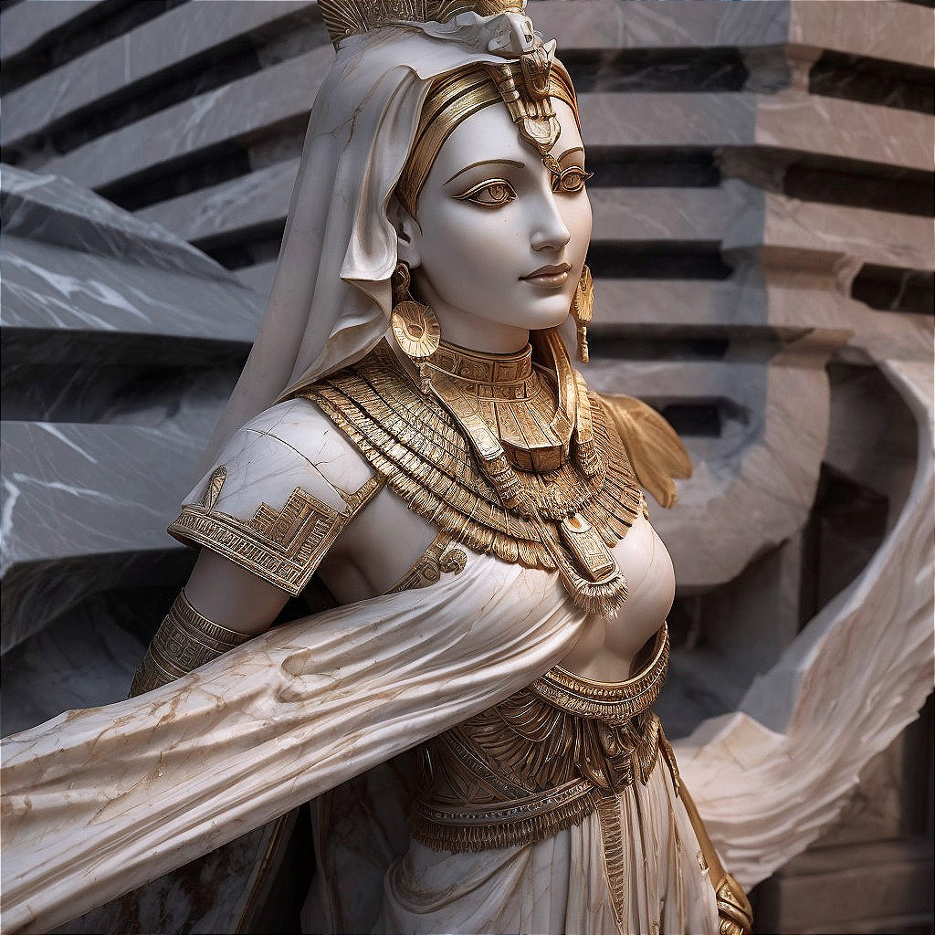 Intricately Designed Marble Statue of Regal Figure