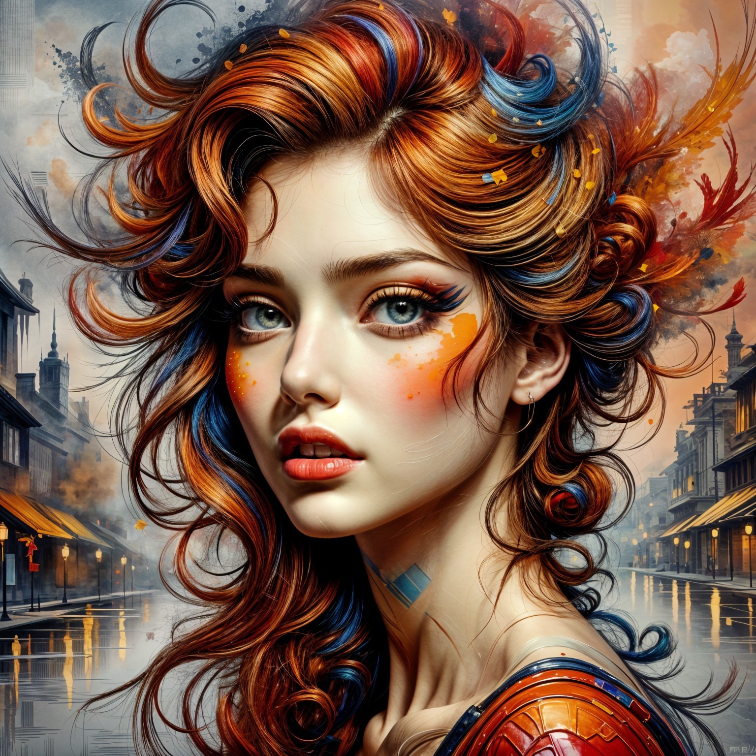 Portrait of a Young Woman with Colorful Hair and Makeup