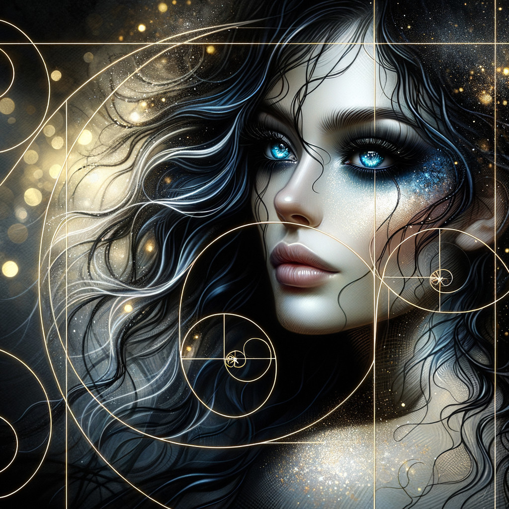 Portrait of a woman with dark hair and blue eyes