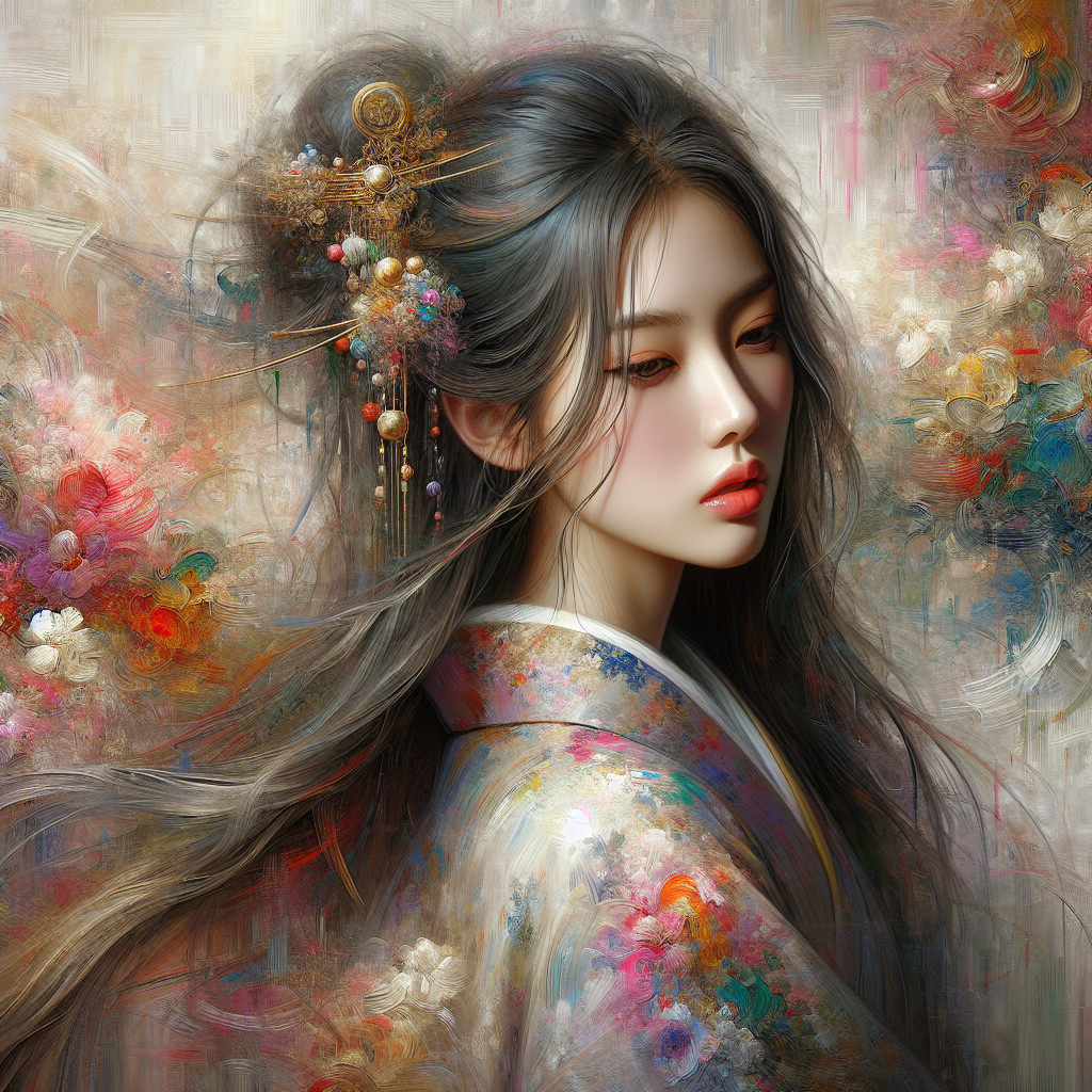 Elegant Portrait of a Young Woman in Traditional Garment