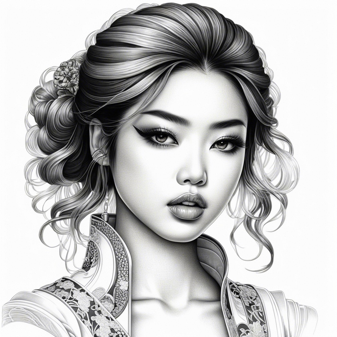 Monochrome Illustration of a Confident Young Woman