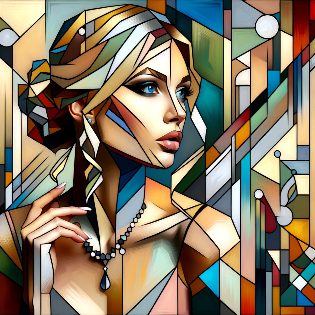 Stylized Portrait of a Woman with Blue Eyes and Jewelry