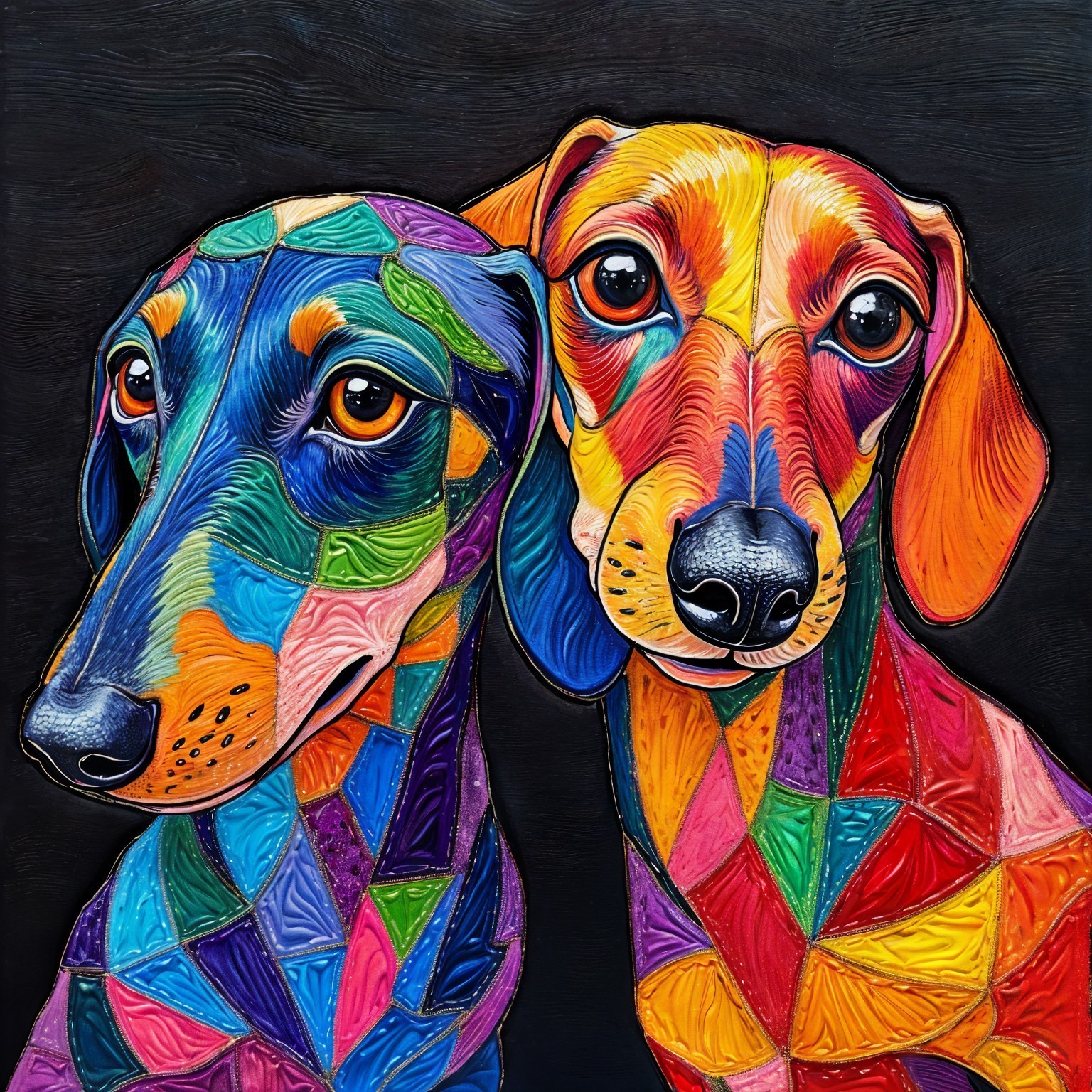 Colorful Dachshunds with Geometric Patterns Portrait