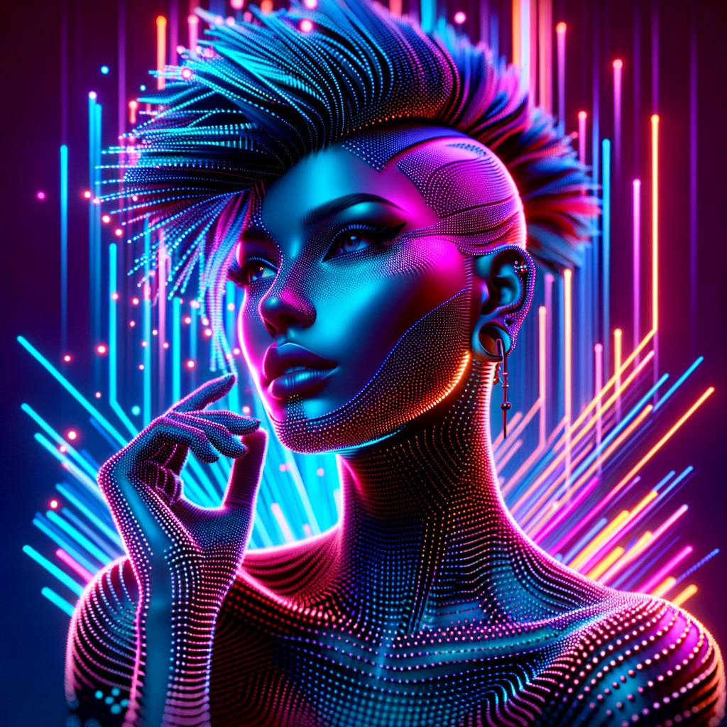 Futuristic Female Figure with Vibrant Colors and Lights