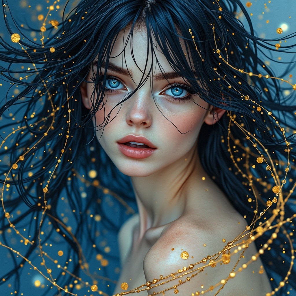 Portrait of a Young Woman with Shimmering Hair