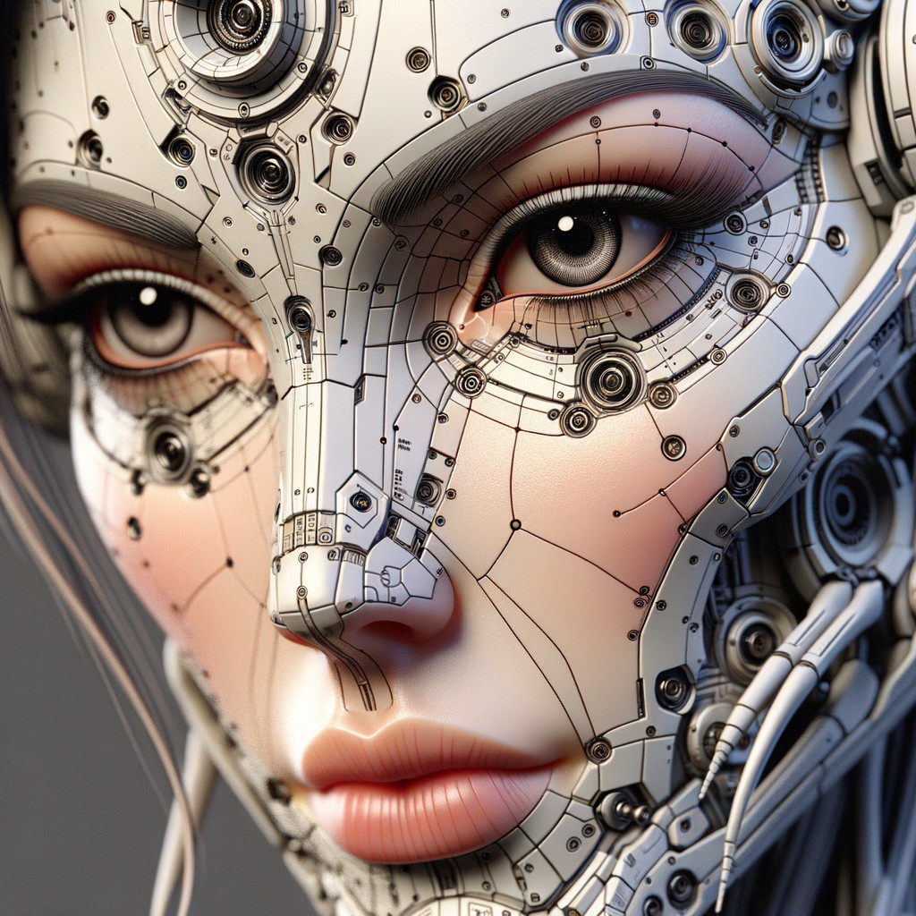 Glamorous Female Cyborg Face with Human and Robotic Features