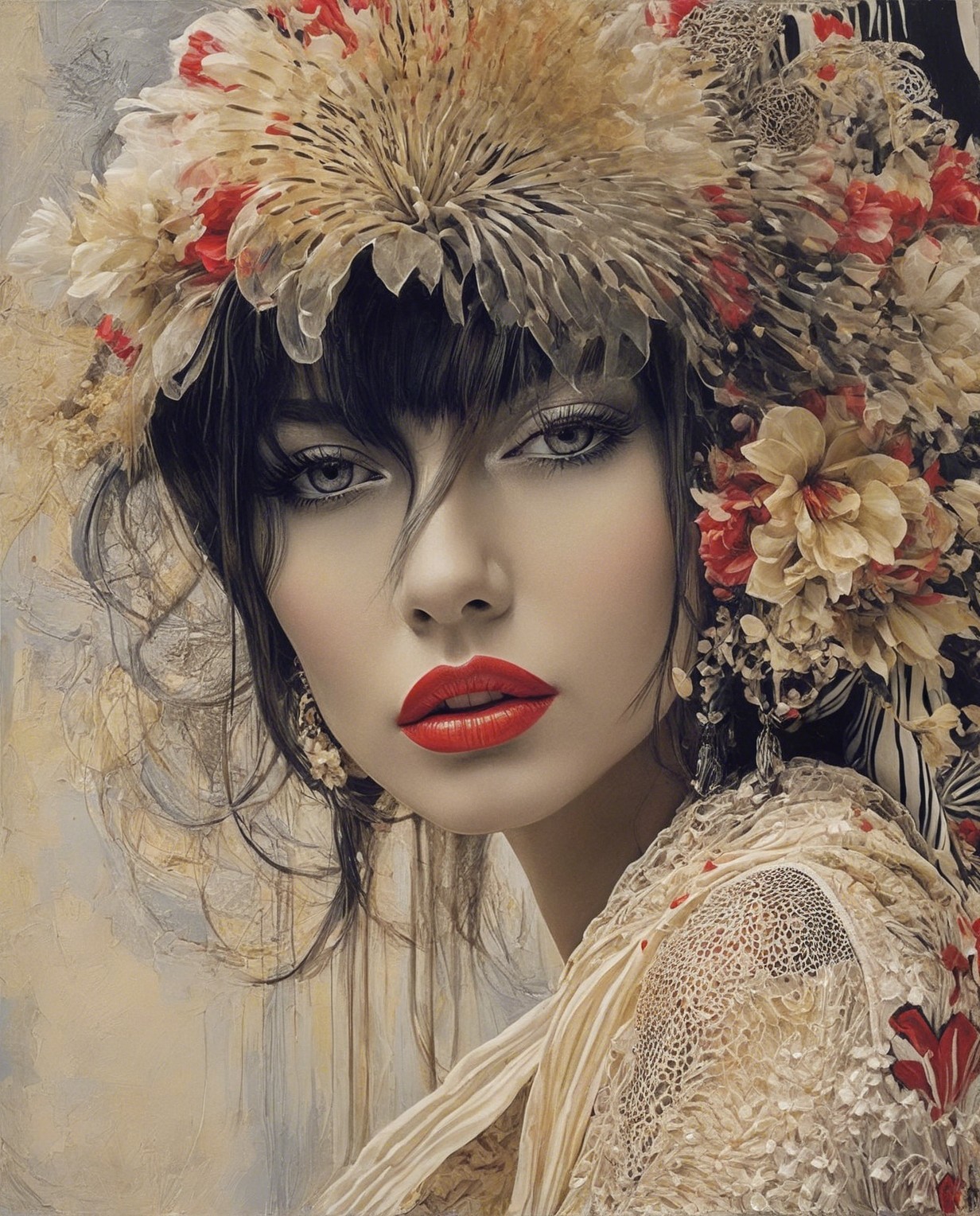 Portrait of a woman with floral headpiece and elegance